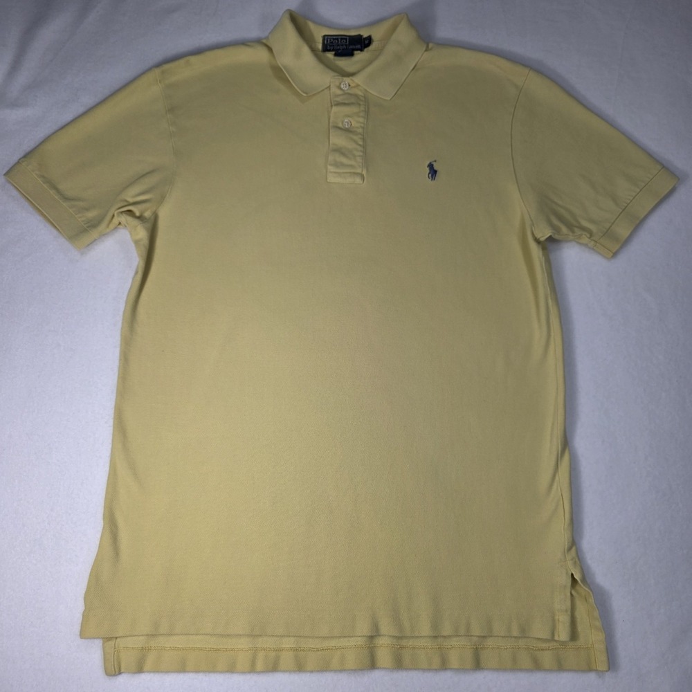 Vintage Ralph Lauren Men's Yellow Polo Blue Logo Shirt Size M Classic Preppy Y2K